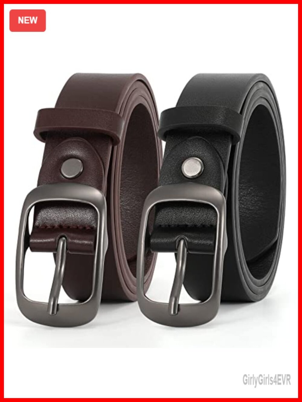Plus Size Leather Belts 2 Pack with Solid Pin Buckle for Jeans Pants Dress